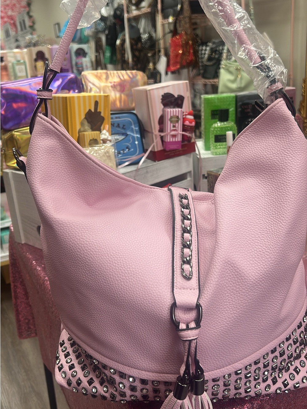 Pink Studded Hobo Bag - Unbranded